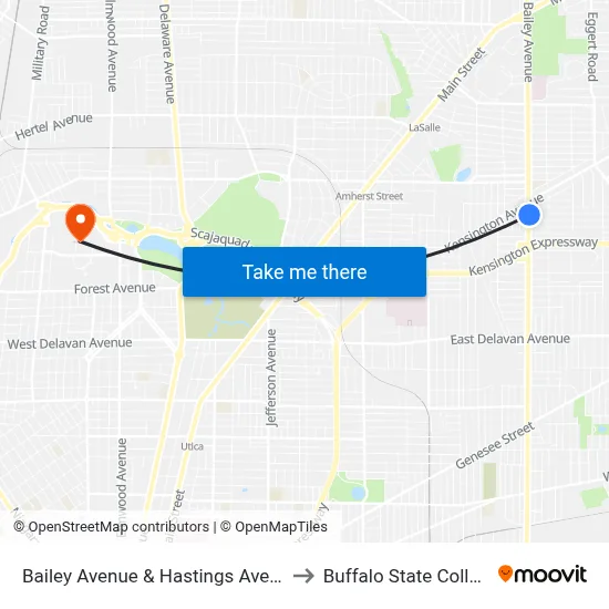 Bailey Avenue & Hastings Avenue to Buffalo State College map