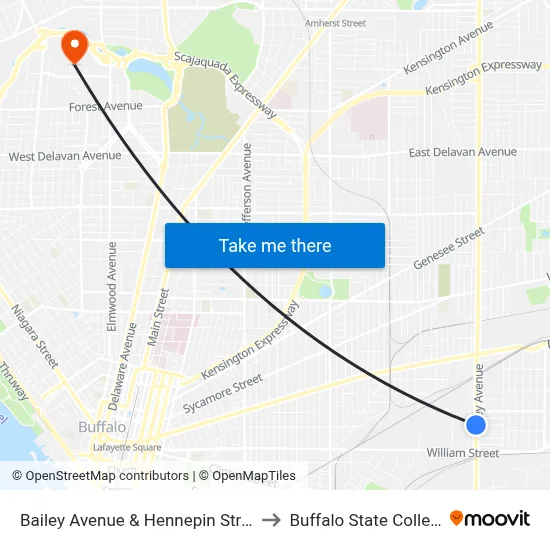 Bailey Avenue & Hennepin Street to Buffalo State College map