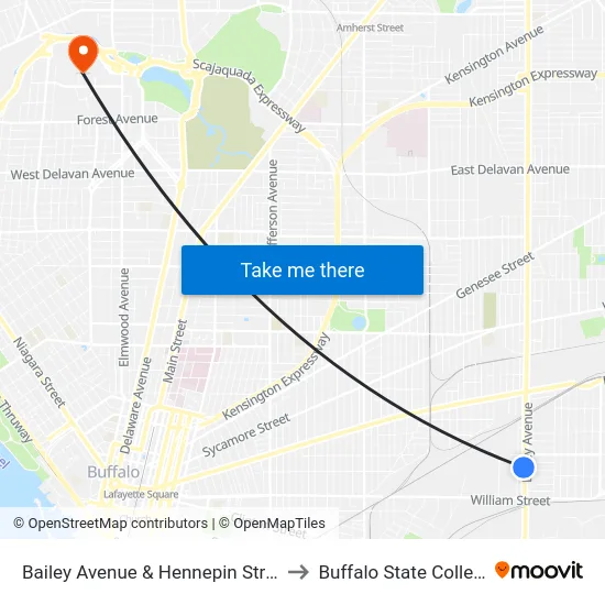 Bailey Avenue & Hennepin Street to Buffalo State College map
