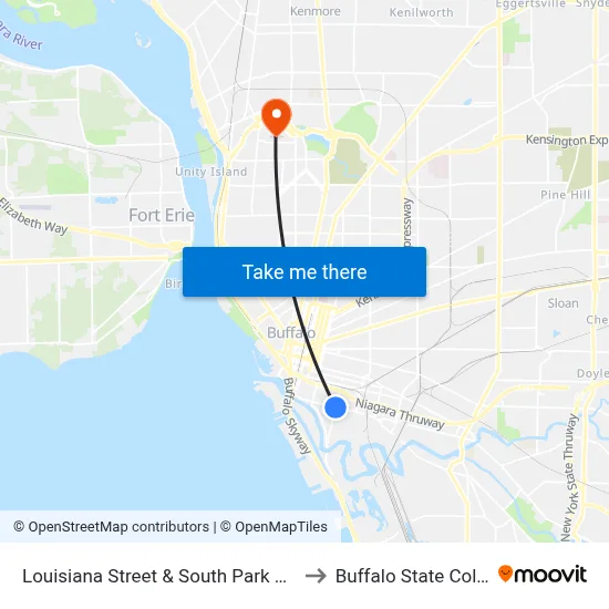 Louisiana Street & South Park Avenue to Buffalo State College map