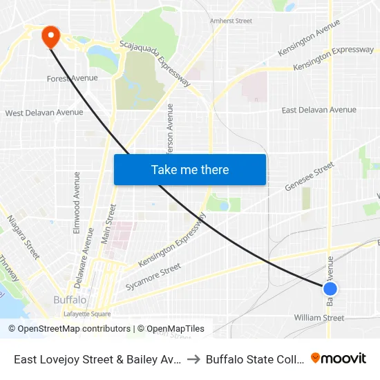 East Lovejoy Street & Bailey Avenue to Buffalo State College map