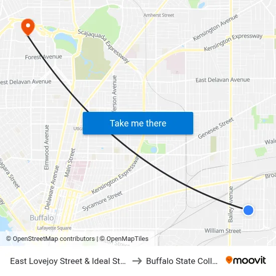 East Lovejoy Street & Ideal Street to Buffalo State College map