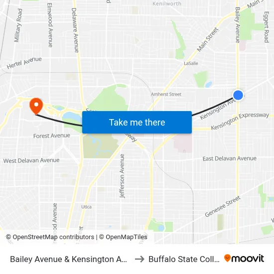 Bailey Avenue & Kensington Avenue to Buffalo State College map