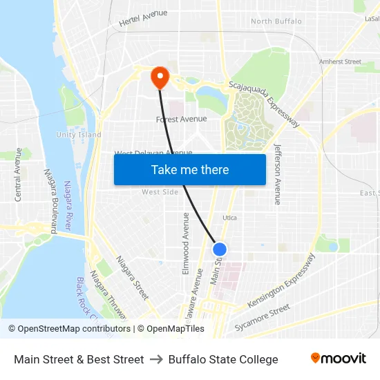Main Street & Best Street to Buffalo State College map