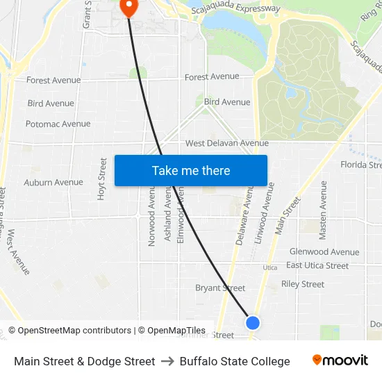 Main Street & Dodge Street to Buffalo State College map