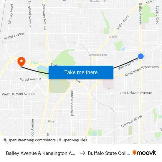 Bailey Avenue & Kensington Avenue to Buffalo State College map