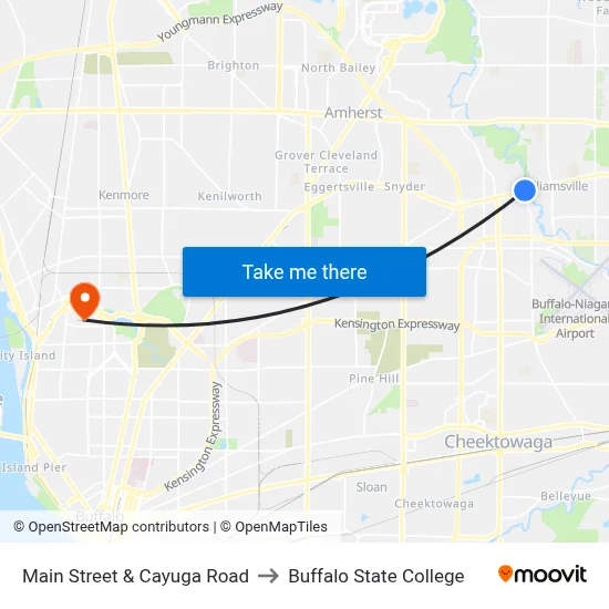 Main Street & Cayuga Road to Buffalo State College map