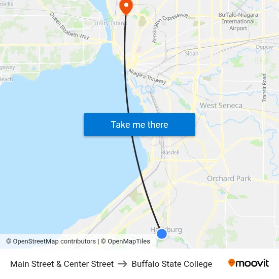 Main Street & Center Street to Buffalo State College map