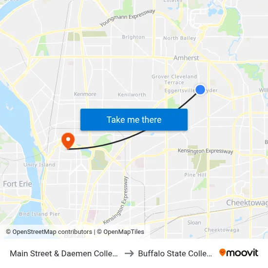 Main Street & Daemen College to Buffalo State College map