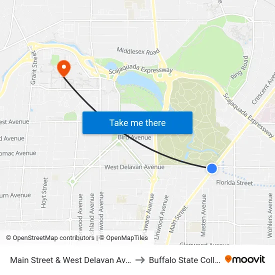 Main Street & West Delavan Avenue to Buffalo State College map
