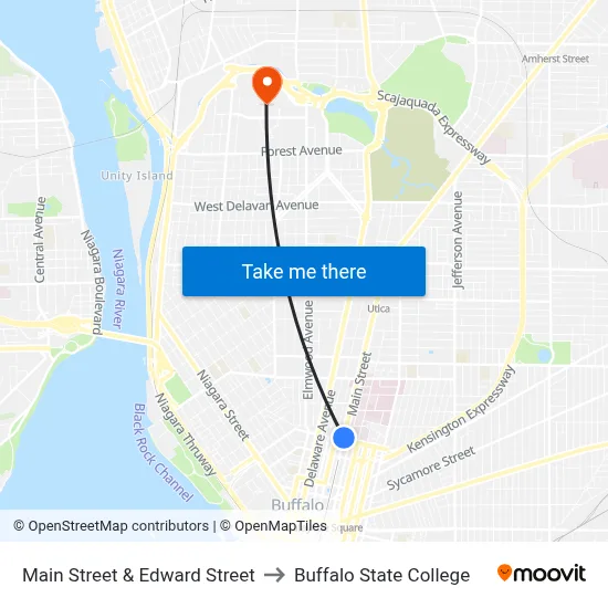Main Street & Edward Street to Buffalo State College map