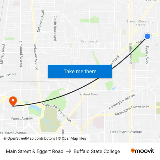 Main Street & Eggert Road to Buffalo State College map