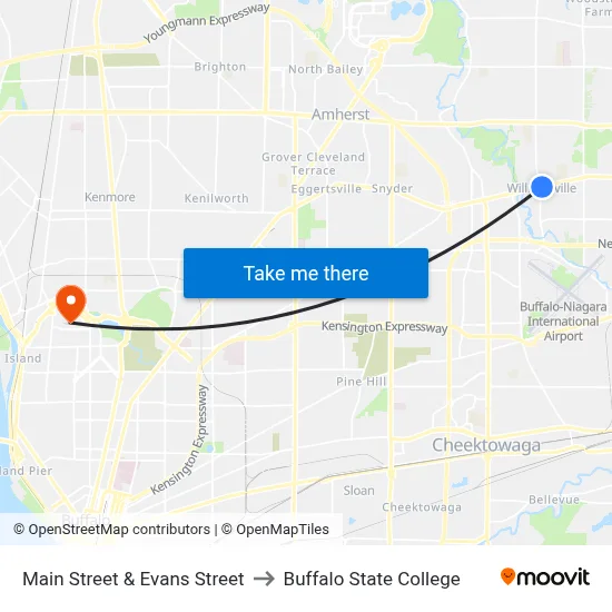 Main Street & Evans Street to Buffalo State College map