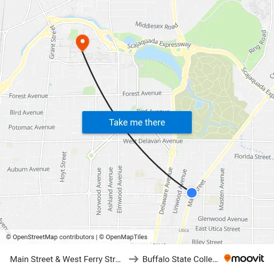 Main Street & West Ferry Street to Buffalo State College map