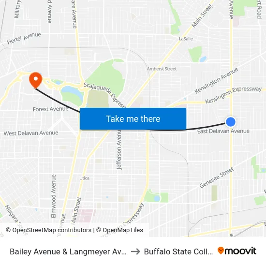 Bailey Avenue & Langmeyer Avenue to Buffalo State College map