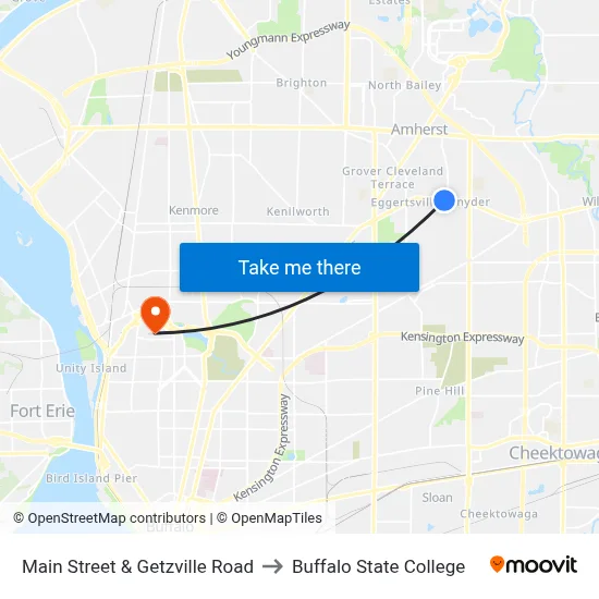 Main Street & Getzville Road to Buffalo State College map