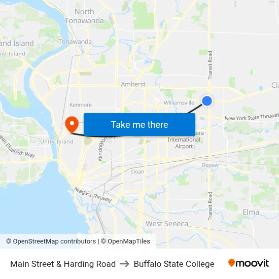 Main Street & Harding Road to Buffalo State College map