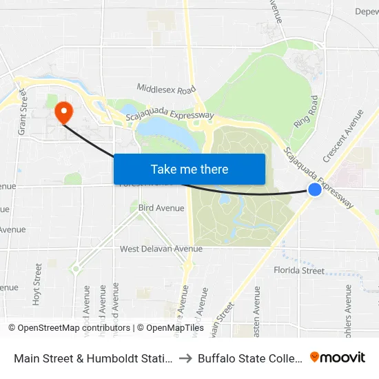 Main Street & Humboldt Station to Buffalo State College map
