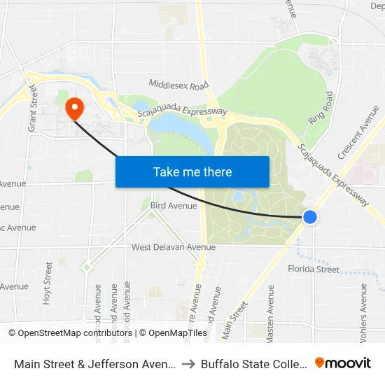 Main Street & Jefferson Avenue to Buffalo State College map
