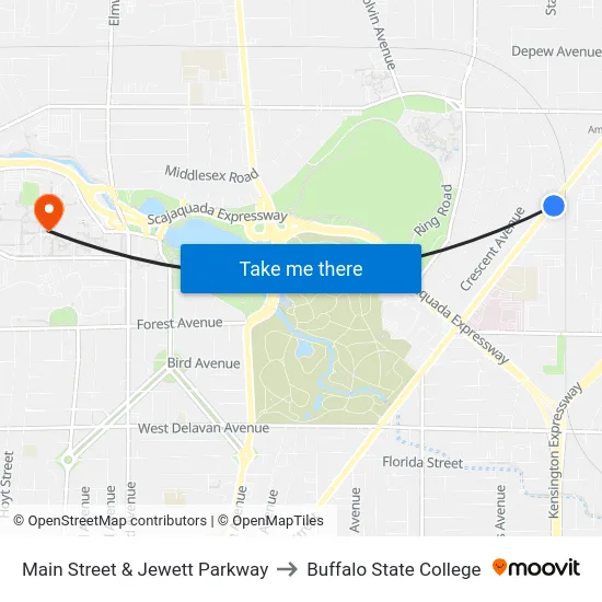 Main Street & Jewett Parkway to Buffalo State College map