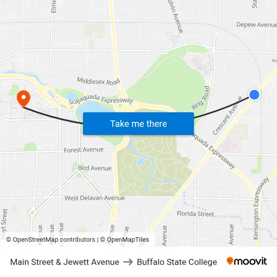 Main Street & Jewett Avenue to Buffalo State College map