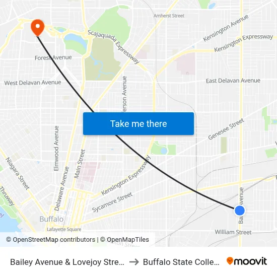Bailey Avenue & Lovejoy Street to Buffalo State College map
