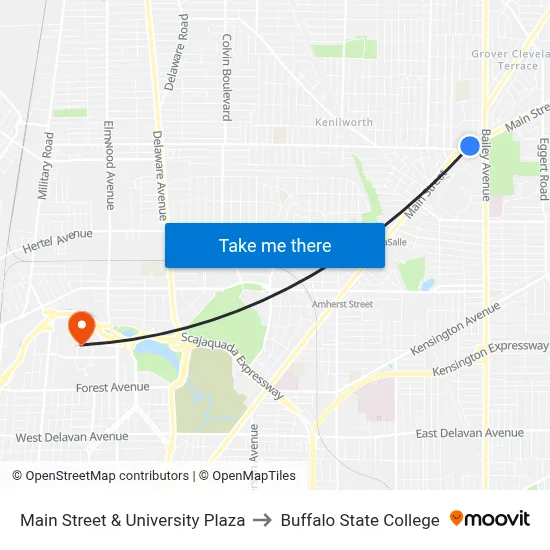 Main Street & University Plaza to Buffalo State College map