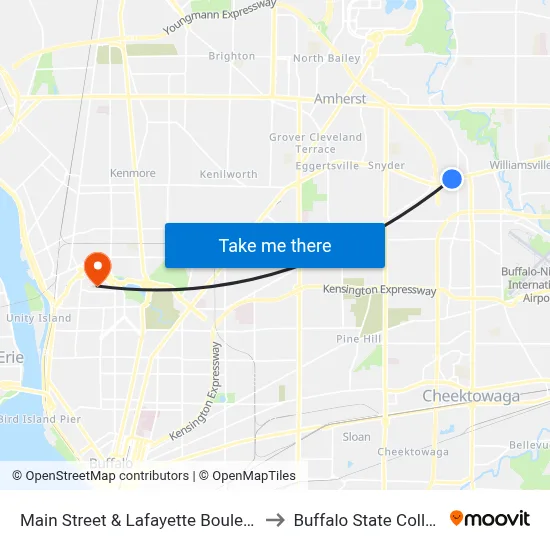 Main Street & Lafayette Boulevard to Buffalo State College map