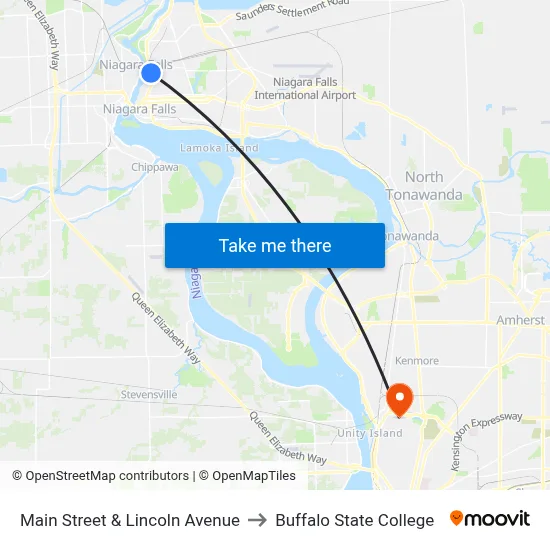 Main Street & Lincoln Avenue to Buffalo State College map