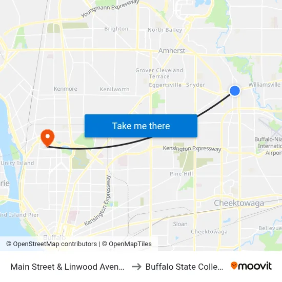 Main Street & Linwood Avenue to Buffalo State College map