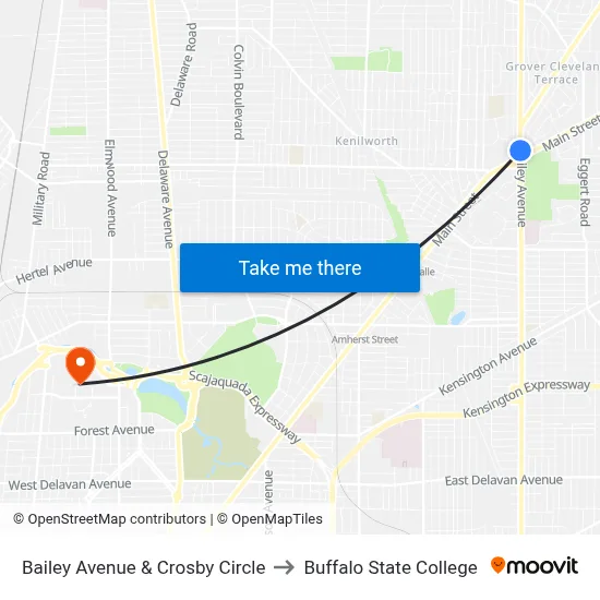 Bailey Avenue & Crosby Circle to Buffalo State College map