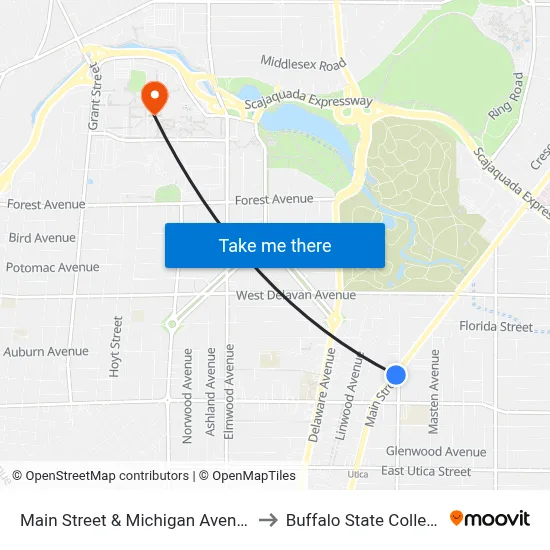 Main Street & Michigan Avenue to Buffalo State College map