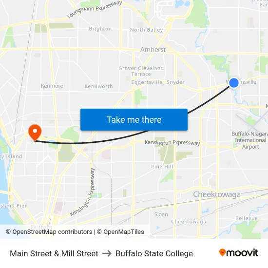 Main Street & Mill Street to Buffalo State College map