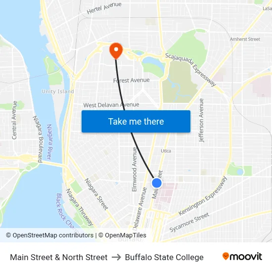 Main Street & North Street to Buffalo State College map