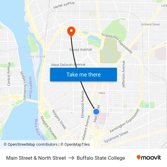 Main Street & North Street to Buffalo State College map