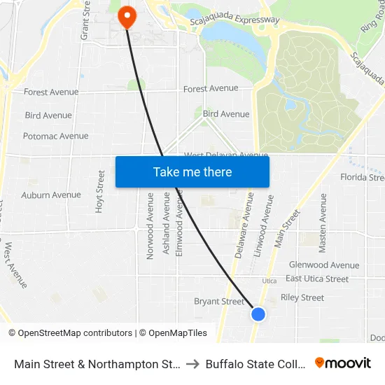 Main Street & Northampton Street to Buffalo State College map