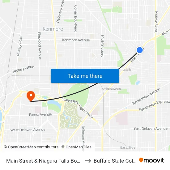 Main Street & Niagara Falls Boulevard to Buffalo State College map