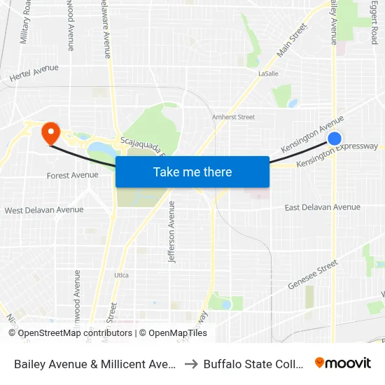 Bailey Avenue & Millicent Avenue to Buffalo State College map