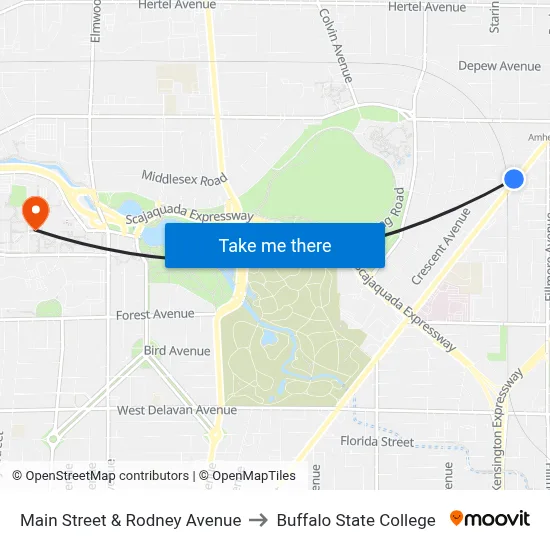 Main Street & Rodney Avenue to Buffalo State College map