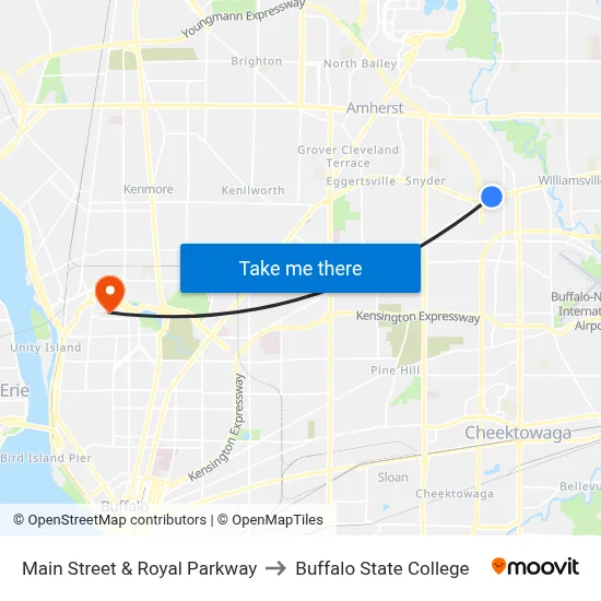 Main Street & Royal Parkway to Buffalo State College map