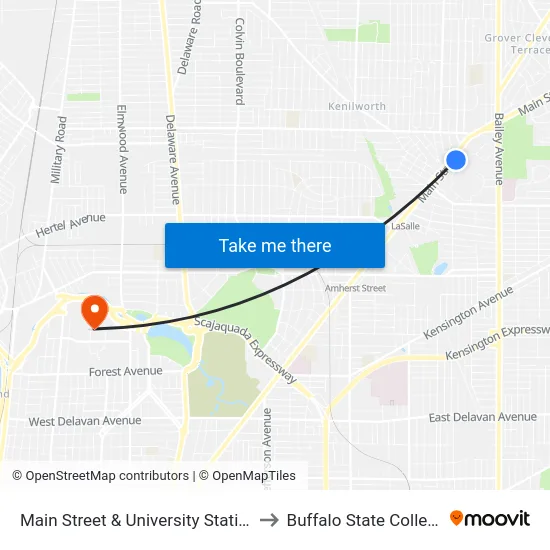Main Street & University Station to Buffalo State College map