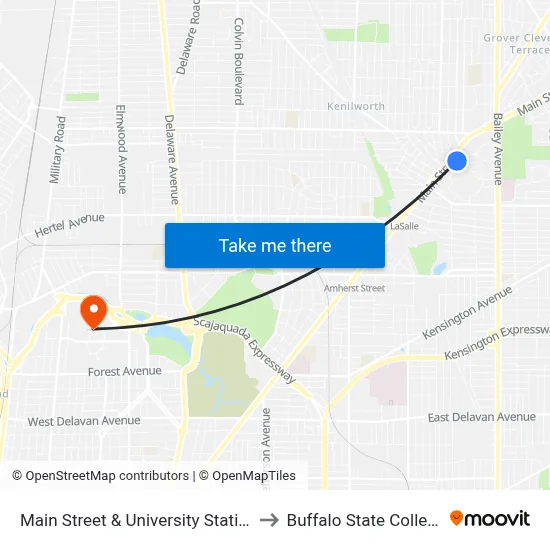 Main Street & University Station to Buffalo State College map
