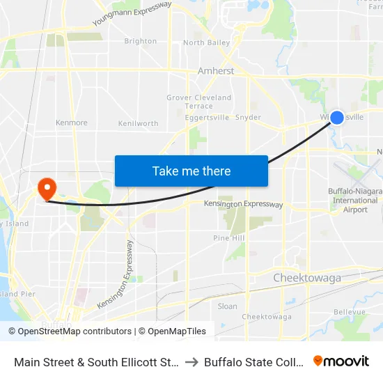 Main Street & South Ellicott Street to Buffalo State College map