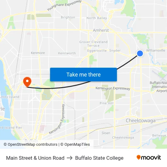 Main Street & Union Road to Buffalo State College map