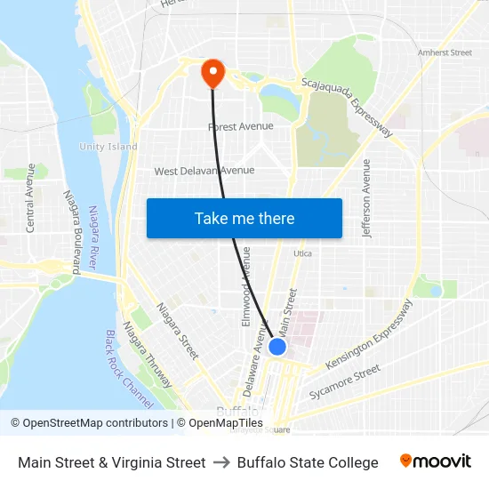 Main Street & Virginia Street to Buffalo State College map