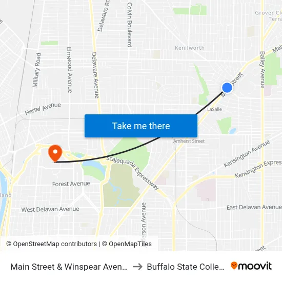 Main Street & Winspear Avenue to Buffalo State College map