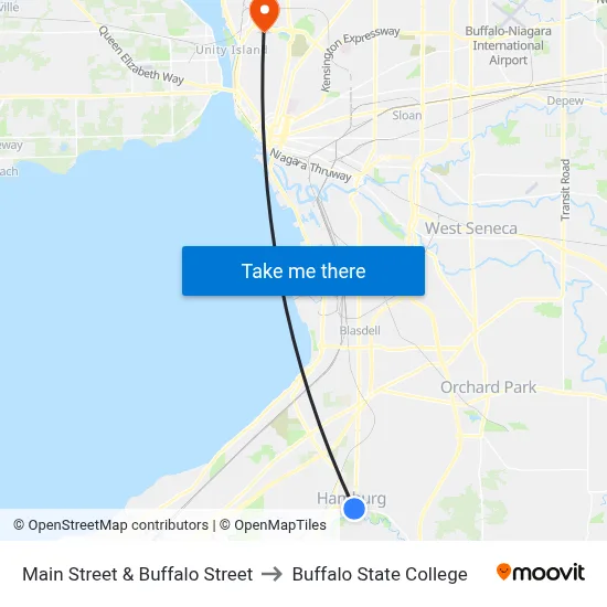 Main Street & Buffalo Street to Buffalo State College map
