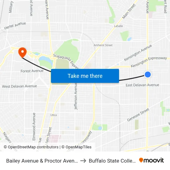 Bailey Avenue & Proctor Avenue to Buffalo State College map