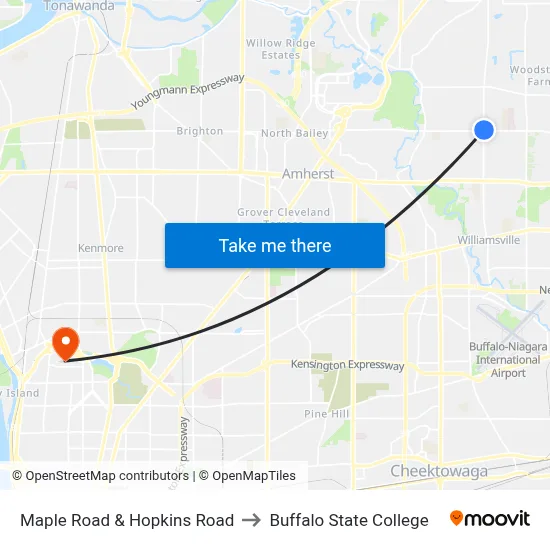 Maple Road & Hopkins Road to Buffalo State College map