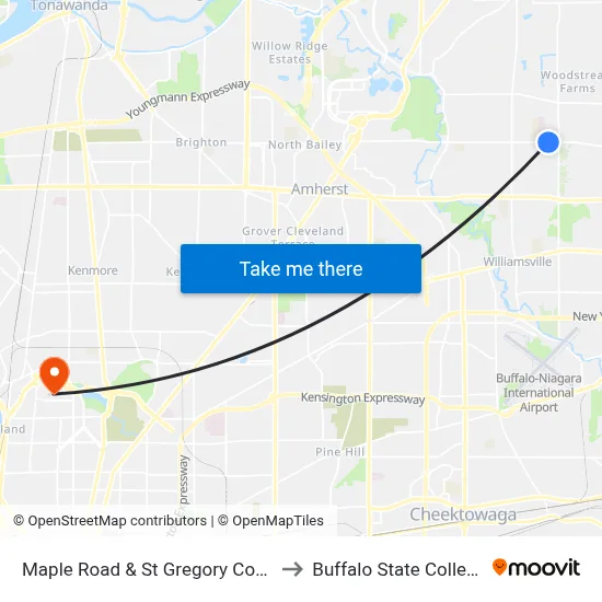 Maple Road & St Gregory Court to Buffalo State College map